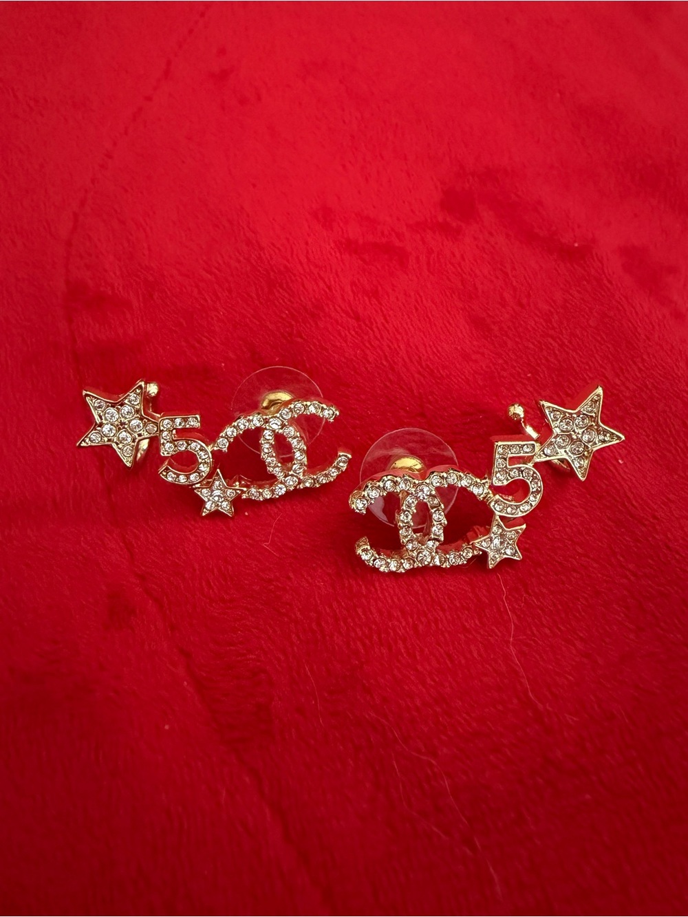 Gold Crystal CC Logo No. 5 Star Ear Wrap Crawler Earrings 18k